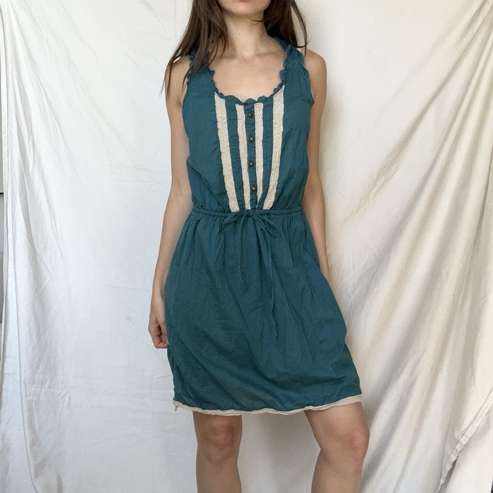 2000s Converse Teal Ruffle Dress Y2K Coquette Ditsy Lolita Feminine